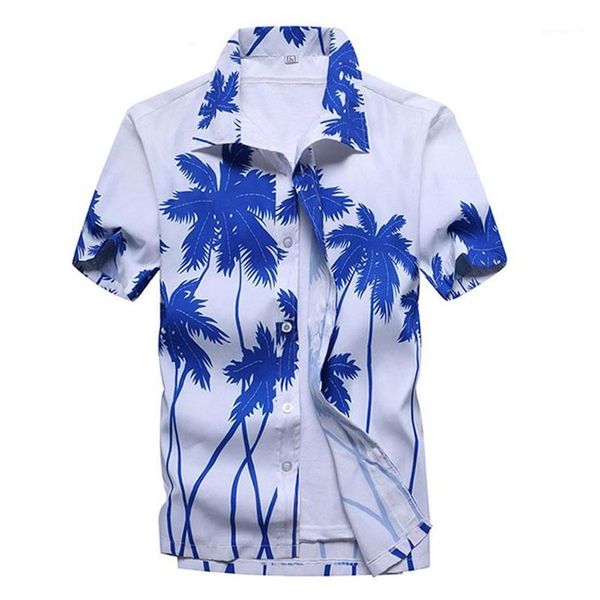 2020 summer fashion palm tree print tropical shirts mens hawaiian beach short sleeve shirt men party holiday chemise1322j, White;black